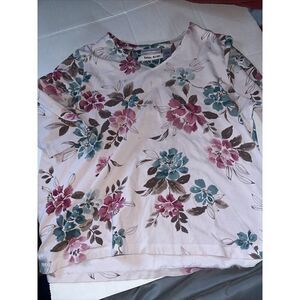 Women's ALFRED DUNNER 3/4 Length Sleeve Floral Top Shirt Size 1X Blouse Cotton
